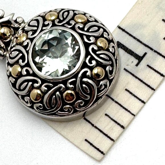 Bali Prasiolite Pendant Necklace Sterling Silver 18K Gold Scrollwork 16" - Picture 7 of 16